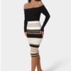 107654_black-tan_2_01c3b8ac-9d2b-4134-82b9-2531915c73a8 Off Shoulder Stripe Dress