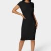 703800RR_black_2 Short Sleeve Midi T-Shirt Ribbed Dress