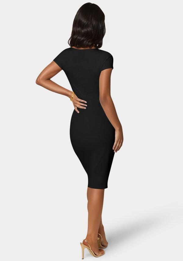 703800RR_black_3 Short Sleeve Midi T-Shirt Ribbed Dress