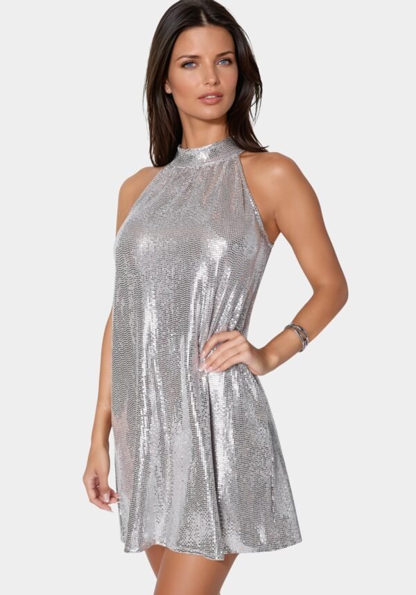 703824D_silver_2 Halter Neck Trapeze Disco Dot