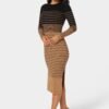 704560_camel-black_2_5b626222-d20c-41f6-a991-f18e44ead525 Stripe Rib Long Sleeve Maxi Dress