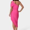 bebe1357_fuschia_3_be11d254-c8d7-4764-9e43-a59400dcfe30 Asymmetrical High Slit Bandage Midi Dress