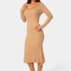 bebe2162_camel_2_f148433d-0350-4b9a-a293-251b79f588ba Long Sleeve Scoop Neck Sweater Midi Dress