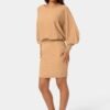 bebe2164_camel_2_b45c6e21-0db5-4425-985b-9af049706dd8 Scoop Neck Blouson Sweater Midi Dress