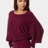 bebe2164_wine_4_44b0abce-76bf-4f23-b3e0-a1ddf0f31f96 Scoop Neck Blouson Sweater Midi Dress