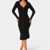 bebe2165_black_1_6bcd2ed0-6686-4be5-94ad-ffbd3fe85043 Button Front V-Neck Sweater Midi Dress